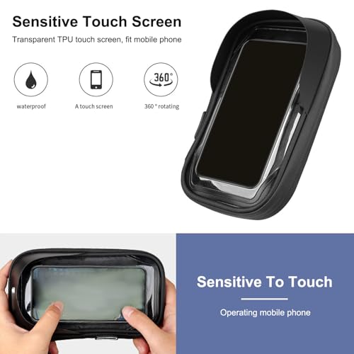 Bike Phone Bag, 3.5x7" Waterproof TPU Bike Phone Holder Bag with 6.4" Touch Screen, 360° Rotatable Zippered Bike Bag with Earphone Hole for Handlebar, Rearview Bike Handlebar Bag Bike Frame Bag Bike