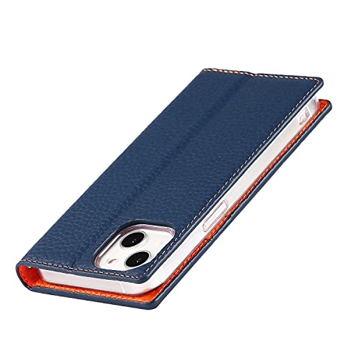 iCoverCase Compatible with iPhone 13 Wallet Case, RFID Blocking Genuine Leather Magnetic Case with Wrist Strap and Card Slots Kickstand Feature Flip Cover 6.1 Inch (Navy Blue) - color: Navy Blue, size: iPhone 13