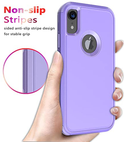 Diverbox for iPhone Xr Case [Shockproof] [Dropproof] [Dust-Proof],Heavy Duty Protection Phone Case Cover for Apple iPhone XR (Purple) - color: Purple-3in1