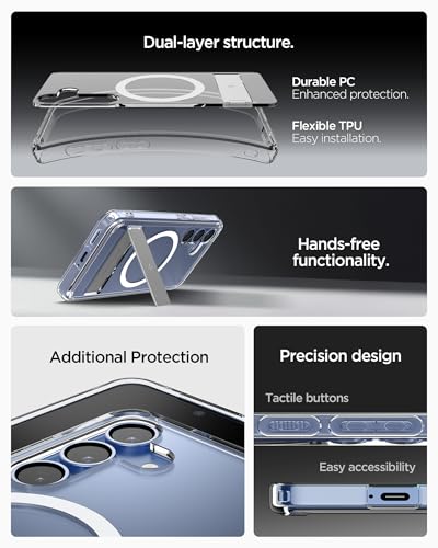 Spigen for Galaxy S25 Case, Ultra Hybrid S MagFit [Kickstand] [Compatible with MagSafe] [Fast Wireless Charging] (2025) - Clear White - size: Galaxy S25