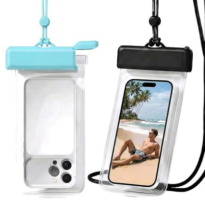 Waterproof Phone Pouch IPX8, Fits 7.2″, Compatible for iPhone, 2 Pcs | IPX8 Waterproof, Side Snap Closure, Dual-Layer Seal, For Swimming, For Diving, Vacation Essential, 2 Pcs