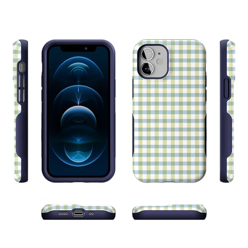 Casely iPhone 12 Mini Case | Pastel Picnic | Blue & Green Gingham | Bold Protective Design | Compatible with MagSafe - color: Pastel Picnic | Blue & Green Gingham, size: Iphone 12 Mini