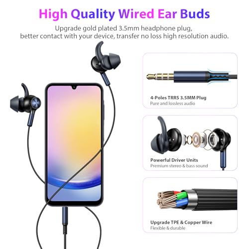 APETOO 3.5mm Wired Earbuds Sport in-Ear Headphones Mute Mic Stereo Bass - color: Black-Blue