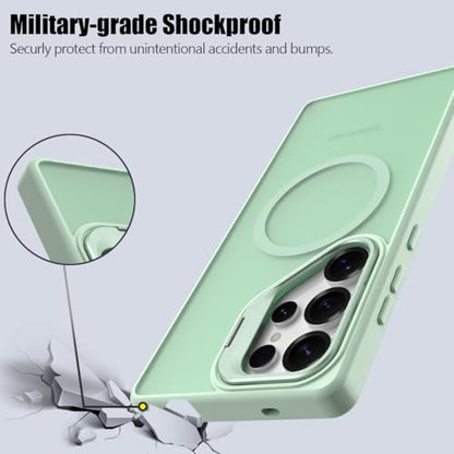 Nvollnoe for Samsung S25 Ultra Case Compatible with MagSafe Military Grade Shockproof Heavy Duty Protective Adjustable Kickstand Matte Semi Clear Phone Cover for Samsung S25 Ultra(Mint) - color: Mint