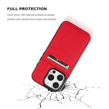 KIHUWEY for iPhone 16 Pro Wallet Case Card Holder Kickstand, Lichee Red | Credit Card Slots, PU Leather, Magnetic Clasp, Flip Heavy Duty Protection Cover for Men and Women - color: Lichee Red