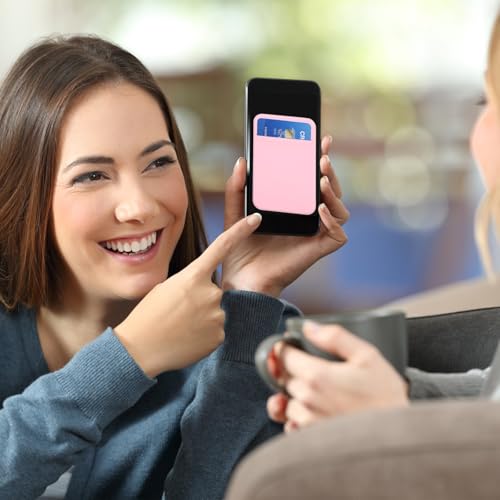 Lurrose 2pcs Self-adhesive Phone Card Holder Stick-in Card Wallet Pocket for Smartphones, Elastic Stretch Fabric, Light Pink, Back Sticker Wallet for Travel and Daily Use