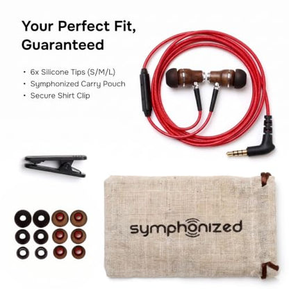 Symphonized Wired Earbuds with Microphone – Noise Isolation Ear Buds with Mic, in Ear Headphones Wire for Computer & Phone, Earphones 3.5 mm Jack - color: Nylon Red, style: 3.5mm Aux