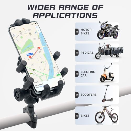 Motorcycle Phone Mount with Vibration Dampener, Handlebar Phone Clip - color: Handlebar Mount