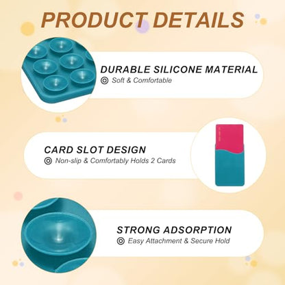 uxcell 2 Pack Suction Phone Card Holder, Silicone Suction Cup Phone Grip Card Holder Mount with Card Slot for Cellphone, Peacock Blue - color: Peacock Blue