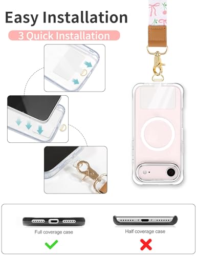 Phone Lanyard Crossbody Strap, Adjustable Neck Strap and Wristlet Strap for Phone Wallet ID Badge with 2 Phone Tabs - color: Bowknot Cherry