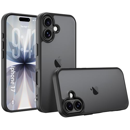 for iPhone 17 Case Translucent Matte Phone Cover, [10 FT Military Grade Drop Protection] Slim Durable Shockproof Protective Bumper (Black, iPhone 17) - color: Black, size: iPhone 17