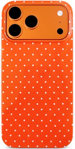 Qokey Compatible with iPhone 17 Pro Max Case, White Polka Dot TPU Glossy Case, Cute Simple Aesthetics Design for Girls Women, Lightweight Soft Slim Protection Fashionable Cover - Cosmic Orange - color: White Dots & Cosmic Orange
