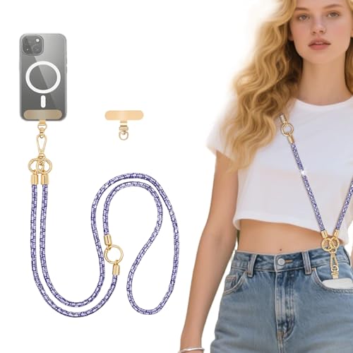 Crystal Phone Lanyard Crossbody Adjustable Rhinestone Anti-Theft Phone Strap Crossbody Cell Phone Neck Strap for Women - color: Violet