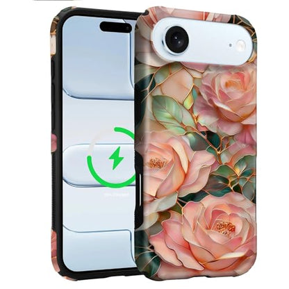 Case for iPhone 17 Air | Anti-Slip Side Handle| Bold Protective Design | Compatible with MagSafe | Stained Glass Pink Flower | - color: Stained Glass Pink Flower, size: iPhone 17 Air