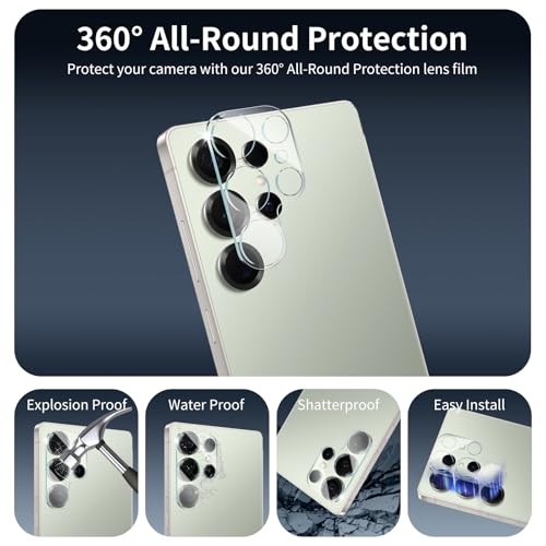 Screen Protector & Camera Lens Protector for Samsung Galaxy S25 Ultra, HD Tempered Glass, High Light Transmittance, 9H 2.5D Edge Anti-Scratch Shatterproof Case-Friendly, 3 Pack Each - color: S25 Ultra Clear