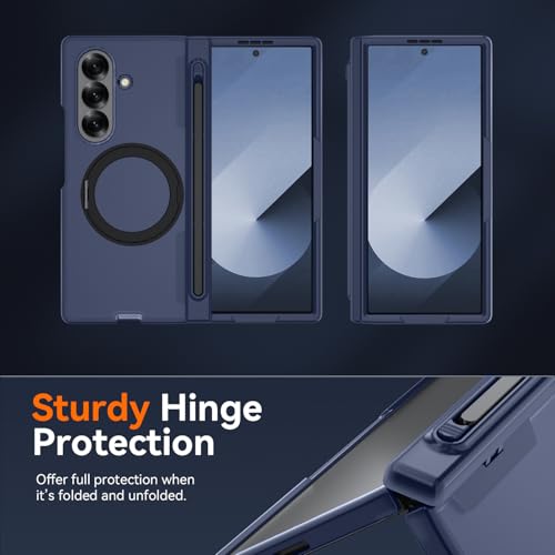 Upgraded 360° Spin Magnetic Invisible Ring Stand for Samsung Galaxy Z Fold 7 Case,[Compatible with MagSafe][S Pen Holder][Hinge Protection][Screen Protector],Shockproof Full Body Phone Cover - color: Blue-1