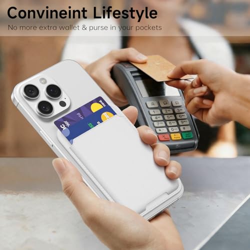 oakxco Phone Wallet Stick On, Slim Thin Adhesive ID Credit Card Holder Wallet Pocket Back of Phone Case, Hard Shell Plastic Sleeve Sticky Card Wallets Pouch for iPhone Samsung Pixel, White - color: White