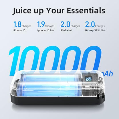 MOKiN Portable Charger, 10000mAh 30W Power Bank Fast Charging, Phone Battery Pack with Built in Cable, 4 Outputs, Travel Compact Powerbank USB C for iPhone iPad Pro MacBook Air Samsung