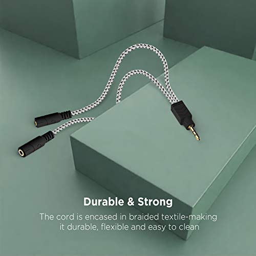 DUKABEL Headphone Splitter, 3.5mm Stereo 2-Way Audio Cable - 20CM / 2Pack - color: Zebra White, size: 9.8 inch / 25 cm - 2pack