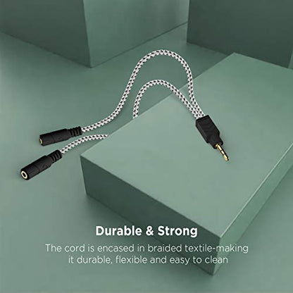 DUKABEL Headphone Splitter, 3.5mm Stereo 2-Way Audio Cable - 20CM / 2Pack - color: Zebra White, size: 9.8 inch / 25 cm - 2pack