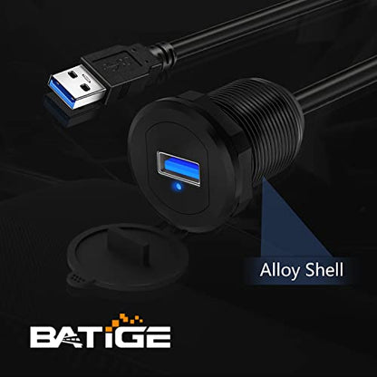 Alloy Single Port USB 3.0 Dashboard Port Car Mount Flush Cable, Male to Female Waterproof Extension Cable for Car Truck Boat Motorcycle with LED Indicator - 3ft - style: Single Port 3ft