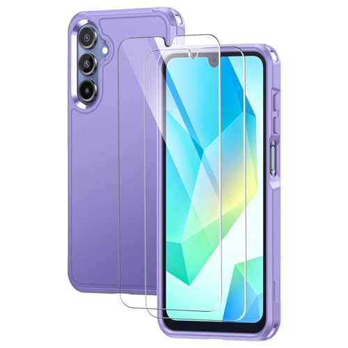 Lanhiem for Samsung Galaxy A16 Case with 2 Tempered Glass Screen Protector, Shock Absorption, Anti-Scratch Shockproof Case Cover for A16 5G, Purple - color: Purple-3 in 1, size: 6.7'' for A16