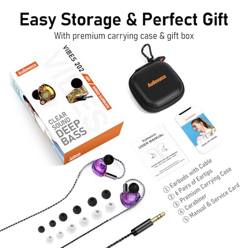 Audiovance Vibes 202 HiFi Wired Earbuds, IEM in-Ear Monitor Headphones - color: 9-Purple