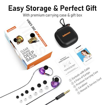Audiovance Vibes 202 HiFi Wired Earbuds, IEM in-Ear Monitor Headphones - color: 9-Purple
