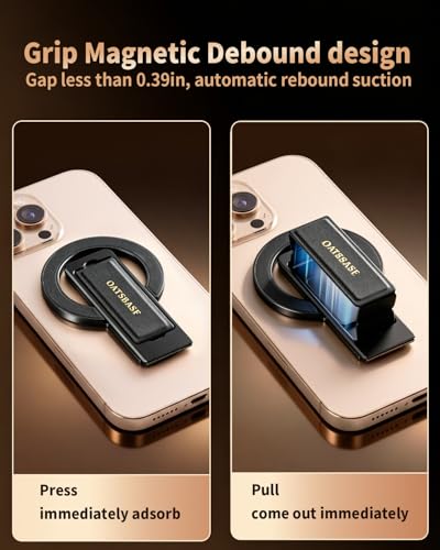 Magnetic Aluminum Phone Ring Grip Stand for iPhone 12-17 Pro Max - color: Black