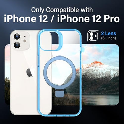 Magnetic Case for iPhone 12/12 Pro - [Built-in Invisible Stand] [Compatible with MagSafe] [Military Grade Drop Protection] Anti-Yellowing Hard Back Silicone Edge Cover, 6.1", Clear Blue - color: Clear Blue, size: iPhone 12/12 Pro 6.1''
