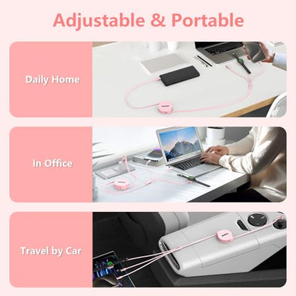 MTAKYI Retractable Multi 3-in-1 USB C+Lightning Charging Cable+Apple iWatch Charger Cable,Travel Multiple Car Charge Cord for iWatch Series 9 8 7 6 5 SE/iPhone 14 13 12 Pro/Samsung -Pink