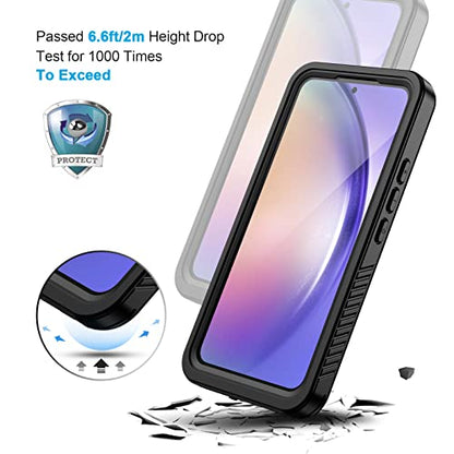 Lanhiem for Samsung Galaxy A54 5G Phone Case, IP68 Waterproof Dustproof, [Built-in Screen Protector] Full Body Protective Phone Case for Samsung Galaxy A54, Black/Clear - color: Black/Clear