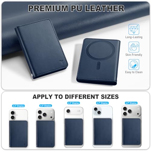 TUCCH for Magsafe Card Holder with Clear ID Window, Fit 6 Cards, Dark Blue | Magnetic Phone Wallet, for iPhone 17/17e/16/15/14/13/12 Pro/Pro Max/Plus, RFID Blocking, PU Leather - color: Blue