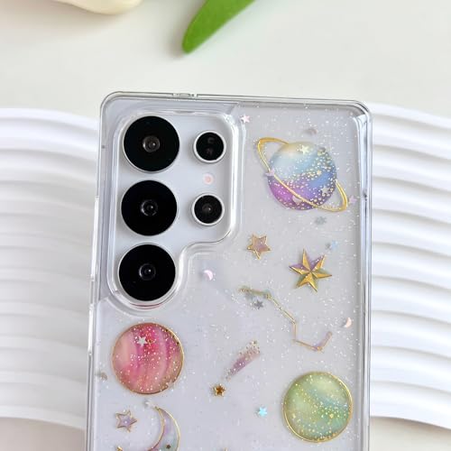 LSEEKA for Samsung Galaxy S25 Ultra Clear Case with Glitter Stars Planet Universe Design,Sparkle Bling Cute Slim Soft TPU Protective Women Girl's Phone Cover for Samsung Galaxy S25 Ultra - size: for Samsung S25 Ultra