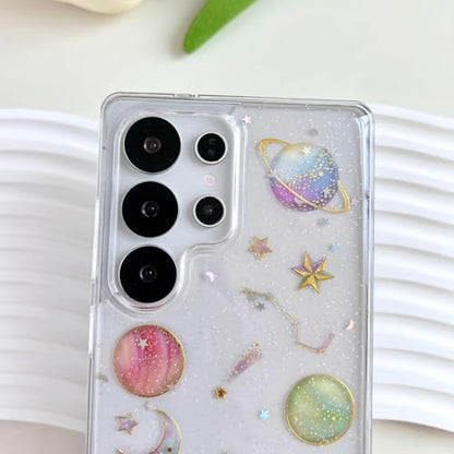 LSEEKA for Samsung Galaxy S25 Ultra Clear Case with Glitter Stars Planet Universe Design,Sparkle Bling Cute Slim Soft TPU Protective Women Girl's Phone Cover for Samsung Galaxy S25 Ultra - size: for Samsung S25 Ultra