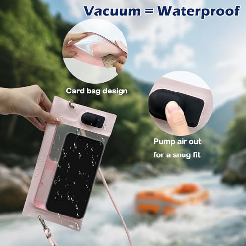 Vacuum Cell Phone Waterproof Phone Pouch IP68 Max 7” iPhone Pink | Bubble-free vacuum seal ensures HD photos & zero touch lag. IP68 waterproof protection for up to 7" iPhones & Samsung. - color: Pink, size: 1Pack