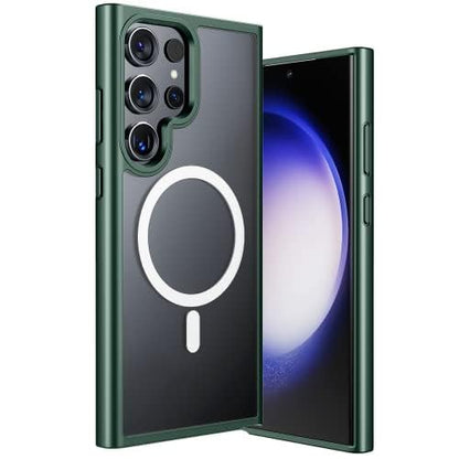 ANNGELAS for Samsung Galaxy S23 Ultra Mag safe Case,Slim Shockproof Protective Cover with Magnetic,Frosted Hard Back Soft Silicone TPU Bumper Phone Case Compatible Galaxy S23 Ultra 6.8inch,Matte Green - color: Matte Green