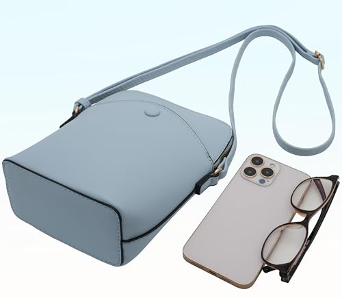 Small Crossbody Bag with Gold Hardware, Mini Shoulder Purse with Adjustable Strap - color: Light Blue