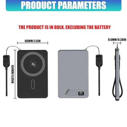 Thin Magnetic Digital Display Wireless Charging Battery Holder Case Without Battery Easy to Assemble for Electronics - color: Light Blue