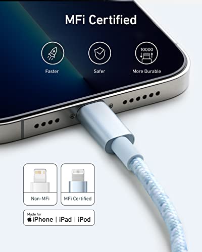 Anker USB A to Lightning Cable, MFi-Certified (1-Pack, 3.3 ft, Blue) - color: Blue, size: 3.3 feet