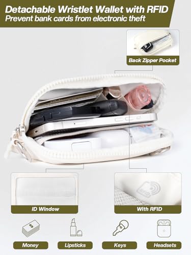 Tiostep Clip and Go Strap for Phone with Wallet Crossbody Phone Lanyard Adjustable and Detachable RFID Wristlet Wallet (Cream, Large) - color: Cream, size: Large