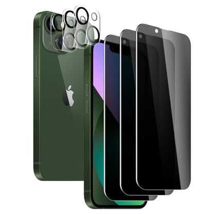 3 Pack Privacy Screen Protector for iPhone 13 Mini with 3 Pack Camera Lens Protector, 9H Hardness Double Shatterproof Anti-Spy Tempered Glass Film, Easy Installation - size: iPhone 13 Mini