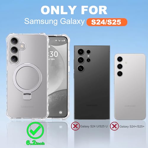Compatible with Clear Samsung Galaxy S24/S25 Case 6.2'' with Magnetic Ring Stand [Compatible with Mag-Safe] Military-Grade Wave Frame Phone Case for S24/S25, Clear - color: Clear, size: Samsung Galaxy S24 /Samsung Galaxy S25