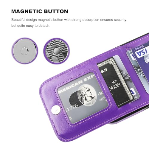 KIHUWEY for iPhone 17 Wallet Case Card Holder Kickstand, Dark Purple | Credit Card Slots, PU Leather, Magnetic Clasp, Flip Heavy Duty Protection Cover for Men and Women - color: Dark Purple
