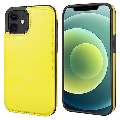 ONETOP for iPhone 12 Mini Wallet Case with Card Holder,Yellow - color: Yellow