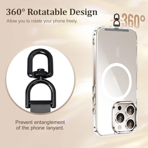 Dadanism 2 Pack Phone Tether Tab, 360° Rotatable Cell Phone Lanyard Patch Ultra-Thin Stainless Steel Universal Lanyard Pad for Phone Lanyard, Compatible with iPhone 16 & Most Smartphones, Black - color: Black, style: Style A - 2 Pack