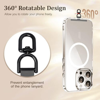 Dadanism 2 Pack Phone Tether Tab, 360° Rotatable Cell Phone Lanyard Patch Ultra-Thin Stainless Steel Universal Lanyard Pad for Phone Lanyard, Compatible with iPhone 16 & Most Smartphones, Black - color: Black, style: Style A - 2 Pack