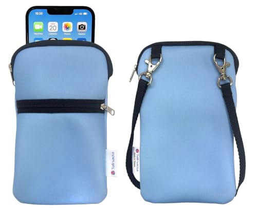 Tainada Neoprene Small Crossbody Zipper Neck Cell Phone Pouch (Azure Blue) - color: Azure Blue