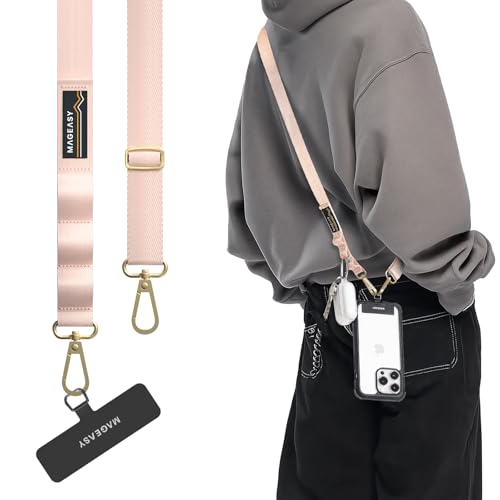 MAGEASY Rover iPhone Lanyard Crossbody with Tether Tab & Attachment Loop, Adjustable Anti Theft Phone Strap for Samsung Google Pixel, 20mm Neck Shoulder Lanyard, Holds 55lb (Dual Clip, Blossom Pink) - color: Blossom Pink, size: Dual Clip