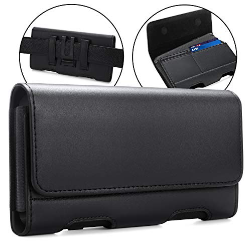 BECPLT Leather Holster Pouch with ID Card Holder, Belt Clip Case for iPhone 13 Mini, 12 Mini, 8, 7, 6s, 6, Galaxy S10e (Fit with Thin Case on) - color: Black-Leather, size: S (5.8" x 3" x 0.5")